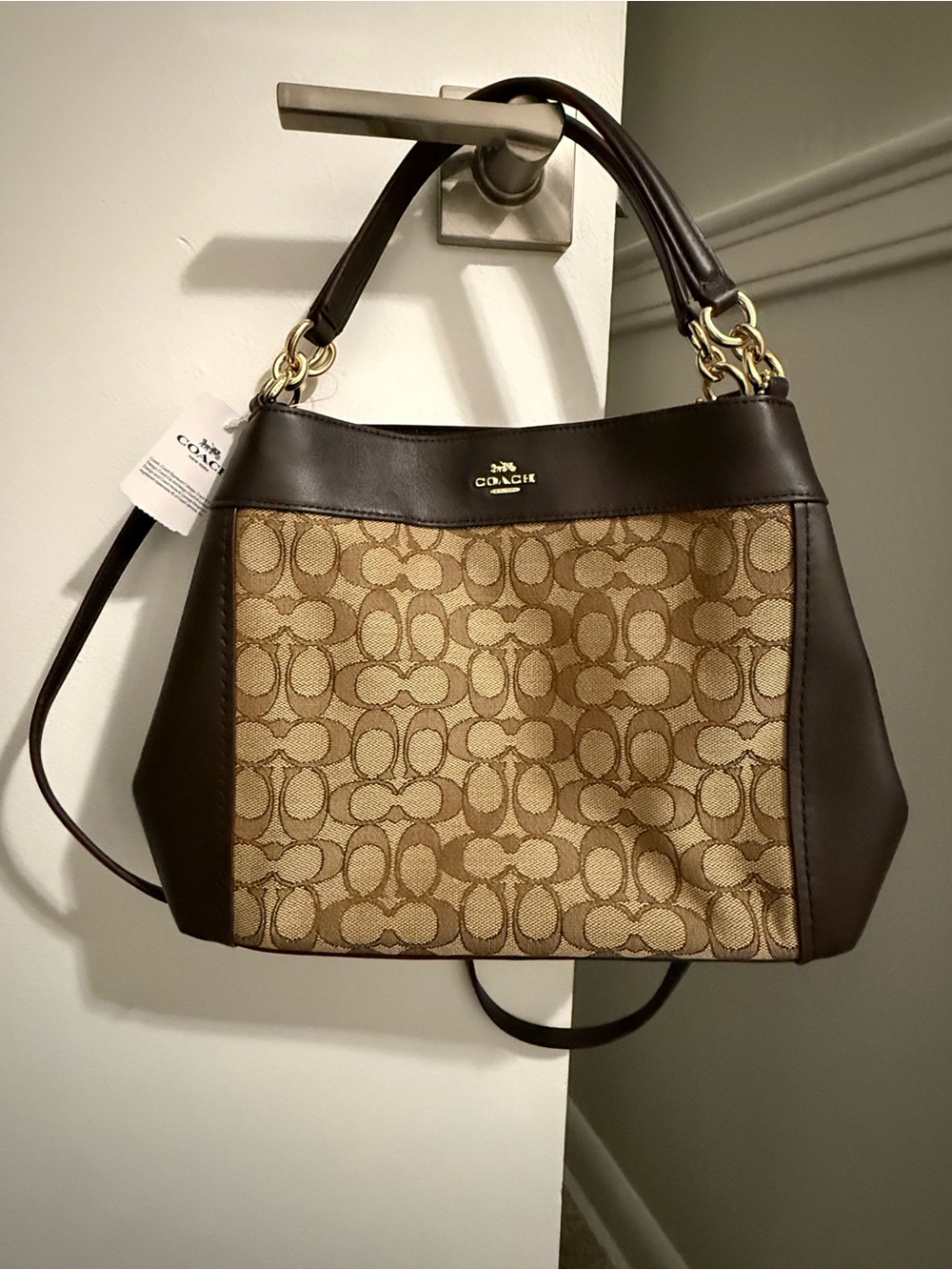 Coach Signature Brown/Khaki Jacquard Shoulder Bag NWT